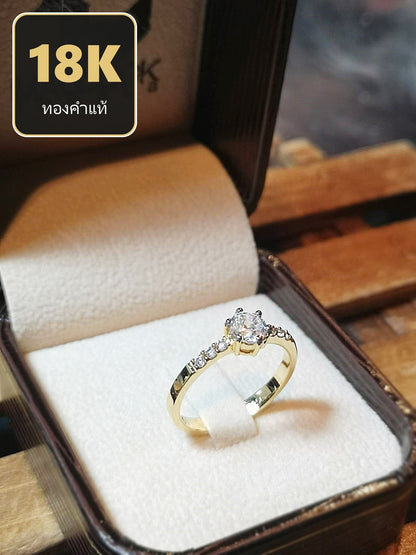 MadDuckJewels 18K Yellow Gold (75%) Engagement & Wedding Ring – CZ / Moissanite / Lab-Grown Diamond – Nickel-Free – RG1530-Y18