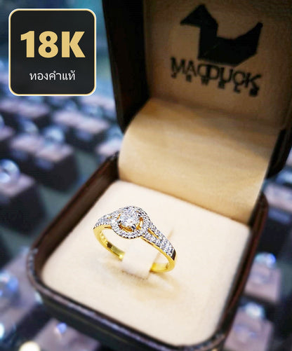MadDuckJewels 18K Yellow Gold (75%) Engagement & Wedding Ring – CZ / Moissanite / Lab-Grown Diamond – Nickel-Free – RG1531-Y18