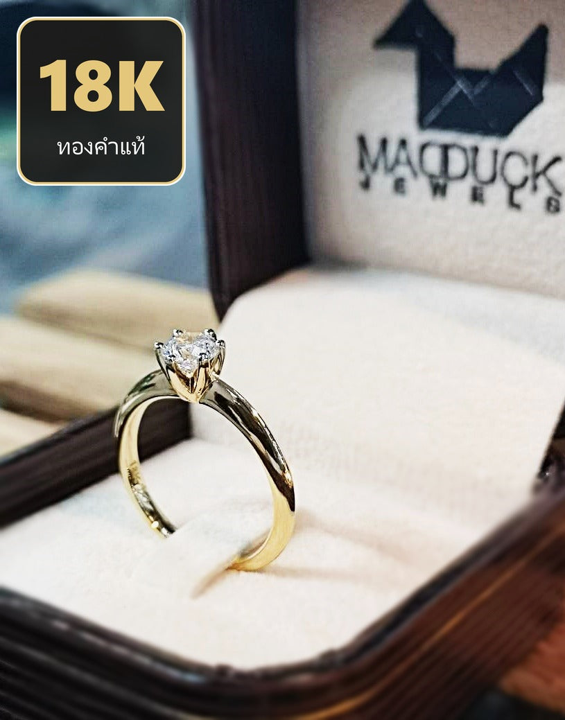MadDuckJewels 18K Yellow Gold (75%) Engagement & Wedding Ring – CZ / Moissanite / Lab-Grown Diamond – Nickel-Free – RG1544-Y18