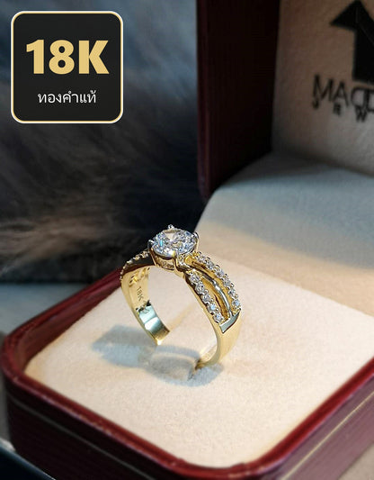 MadDuckJewels 18K Yellow Gold (75%) Engagement & Wedding Ring – CZ / Moissanite / Lab-Grown Diamond – Nickel-Free – RG1567-Y18