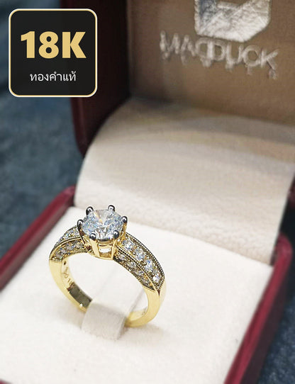 MadDuckJewels 18K Yellow Gold (75%) Engagement & Wedding Ring – CZ / Moissanite / Lab-Grown Diamond – Nickel-Free – RG1571-Y18