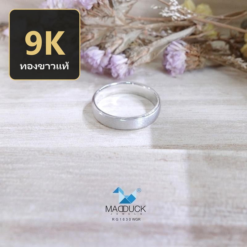 MadDuckJewels 9K White Gold (37.5%) Wedding Ring – Plain Band 4 mm – Rhodium Plated, Nickel-Free – RG1630WGR-W09