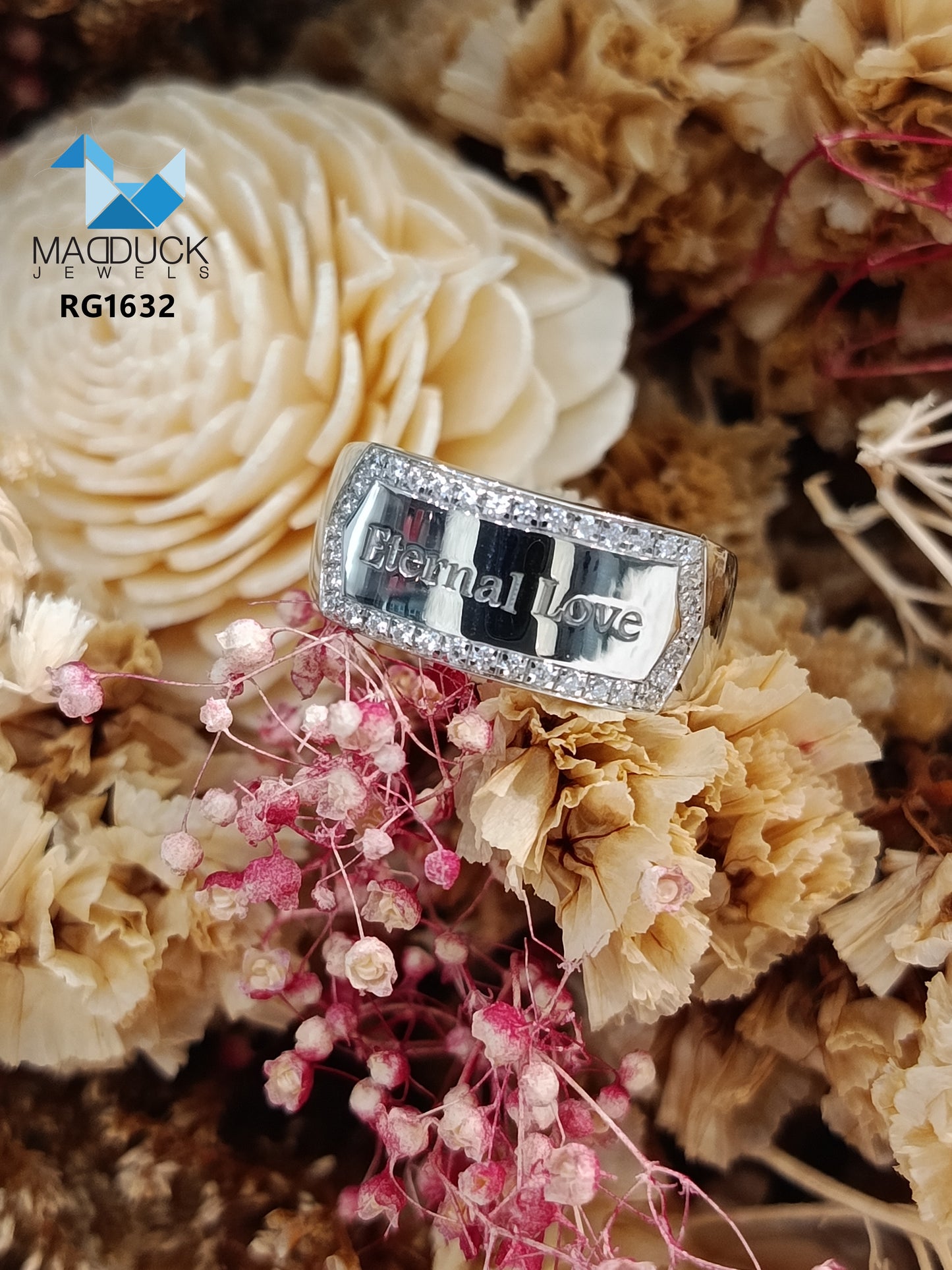 MadDuckJewels 9K White Gold (37.5%) Engagement & Wedding Ring – CZ / Moissanite / Lab-Grown Diamond – Rhodium Plated, Nickel-Free – RG1632-W09