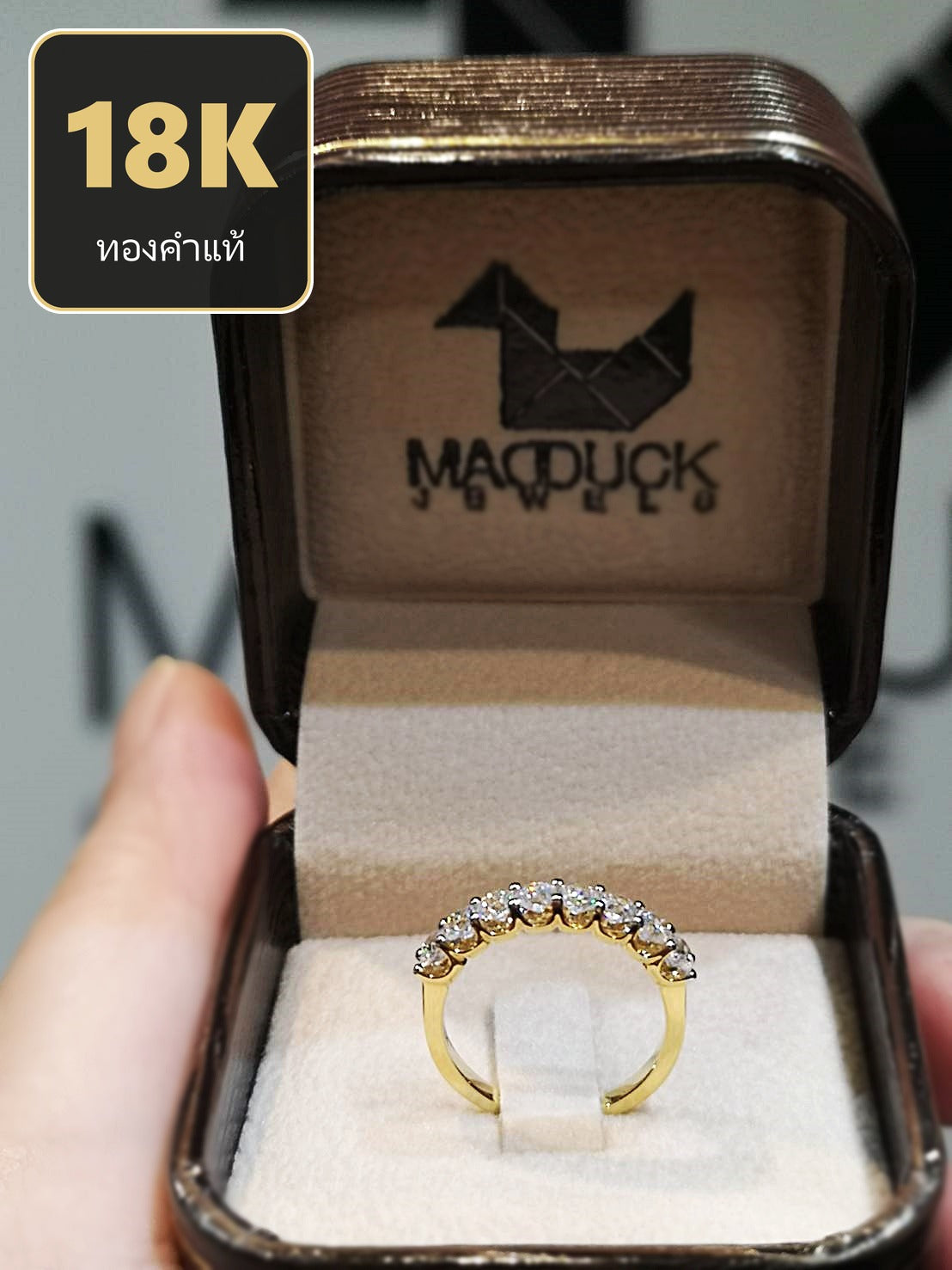 MadDuckJewels 18K Yellow Gold (75%) Engagement & Wedding Ring – CZ / Moissanite / Lab-Grown Diamond – Nickel-Free – RG1715-Y18