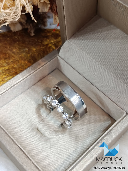 Cubiz Zirconia Sterling Silver 925 couple Rings with Rhodium plated / RG1728WGR-RG1638