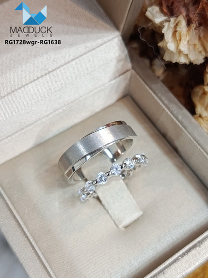 Cubiz Zirconia Sterling Silver 925 couple Rings with Rhodium plated / RG1728WGR-RG1638