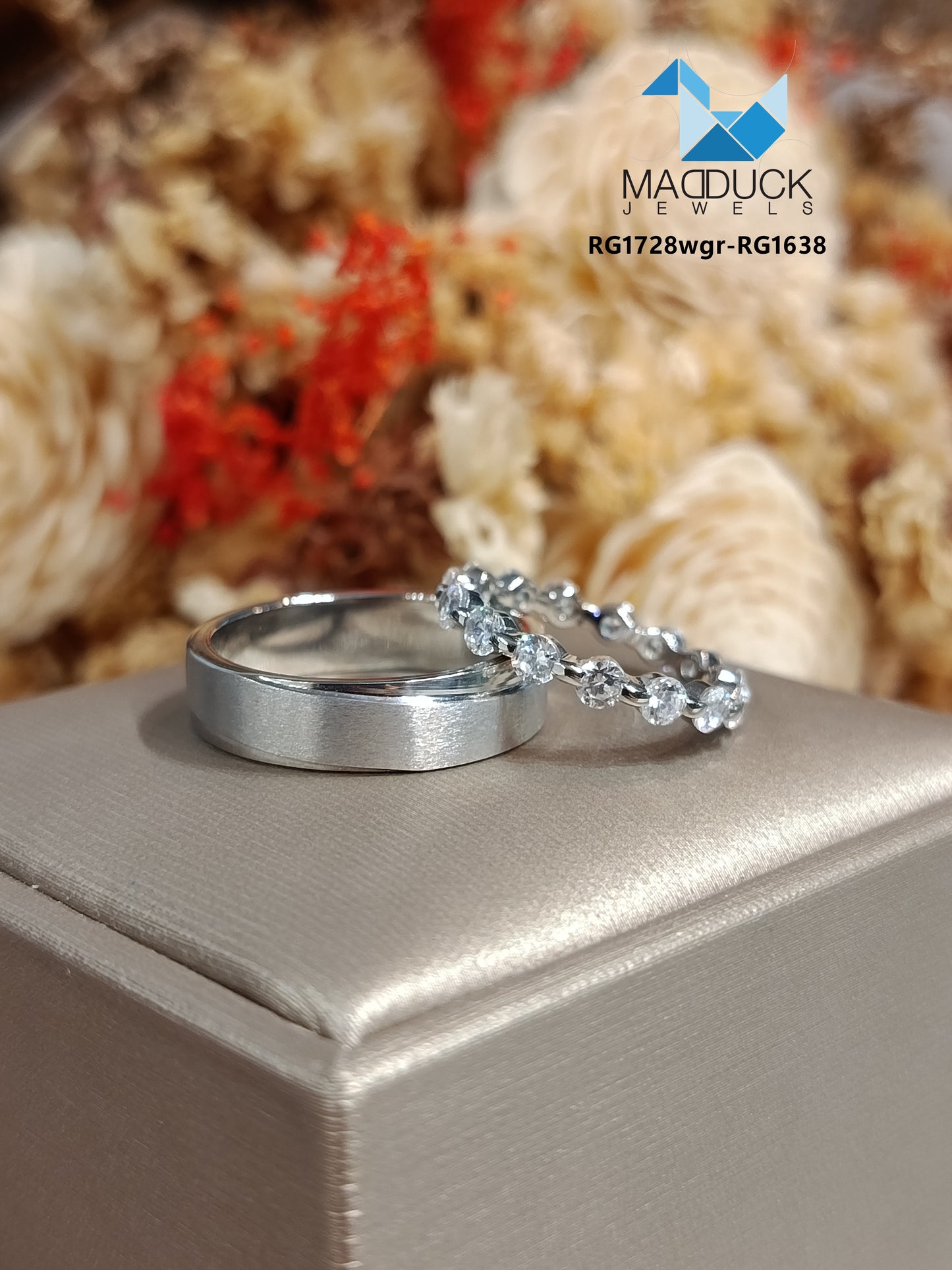 Cubiz Zirconia Sterling Silver 925 couple Rings with Rhodium plated / RG1728WGR-RG1638