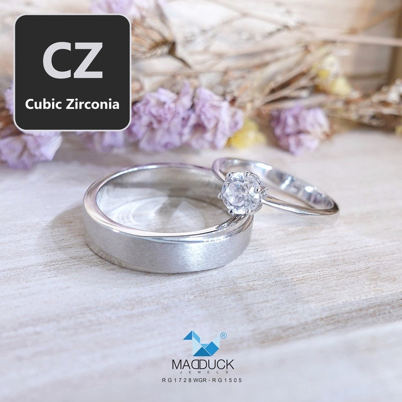 CZ Couple Ring Set – MadDuckJewels Sterling Silver 925 – His & Hers Engagement & Wedding Rings – Rhodium Plated, Nickel-Free – RG1728WGR-RG1505