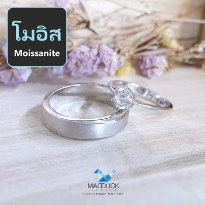Moissanite Couple Ring Set – MadDuckJewels Sterling Silver 925 – His & Hers Engagement & Wedding Rings – Rhodium Plated, Nickel-Free – RG1728WGR-RG1505