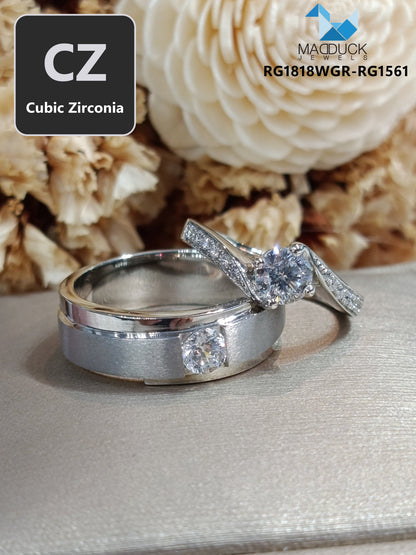 CZ Couple Ring Set – MadDuckJewels Sterling Silver 925 – His & Hers Engagement & Wedding Rings – Rhodium Plated, Nickel-Free – RG1818WGR-RG1561