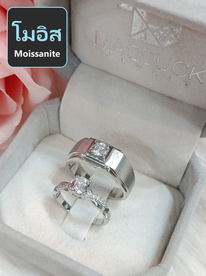 Moissanite Couple Ring Set – MadDuckJewels Sterling Silver 925 – His & Hers Engagement & Wedding Rings – Rhodium Plated, Nickel-Free – RG1826WGR-RG1606