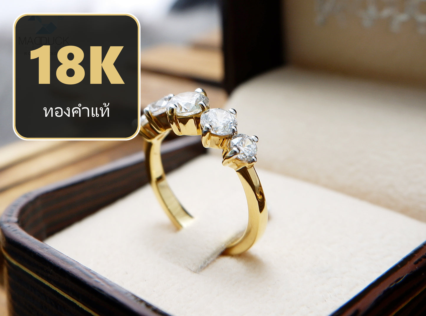 MadDuckJewels 18K Yellow Gold (75%) Engagement & Wedding Ring – CZ / Moissanite / Lab-Grown Diamond – Nickel-Free – RG1907-Y18