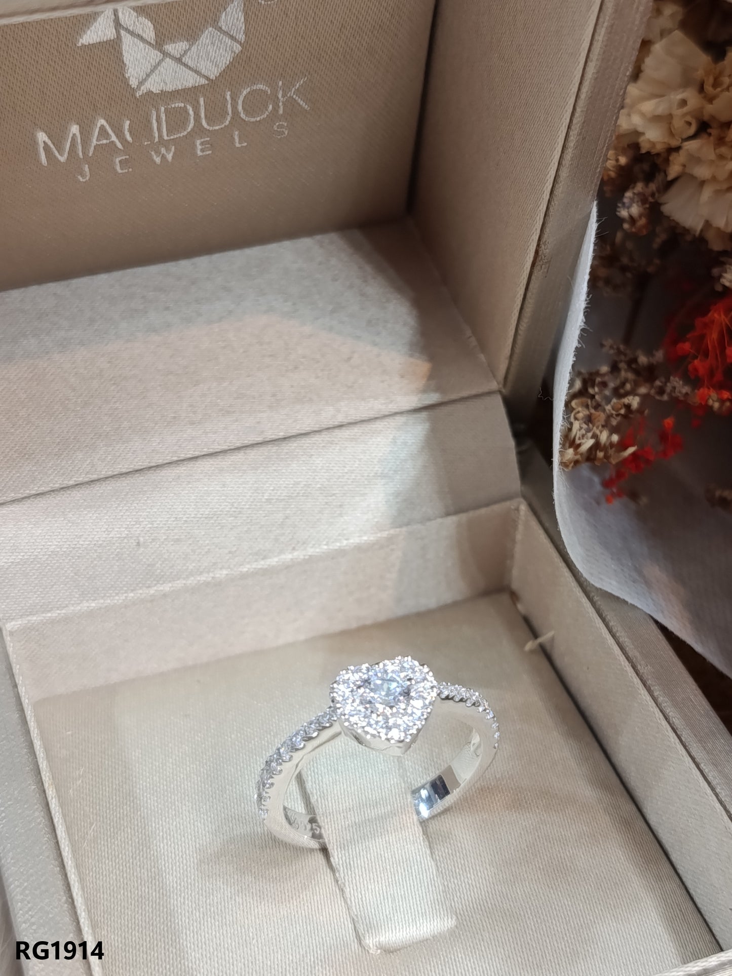 Madduckjewels | CZ Cushion Halo Ring | 925 Sterling Silver Rhodium-plated | RG1914