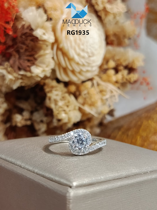 Madduckjewels | CZ Halo Bypass Engagement Ring | 925 Sterling Silver Rhodium-plated | RG1935