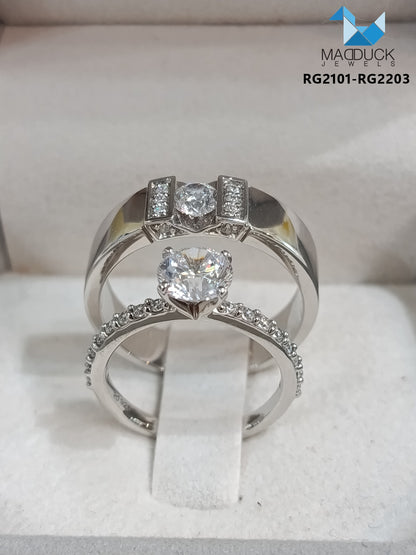 Cubiz Zirconia Sterling Silver 925 couple Rings with Rhodium plated / RG2101-RG2203