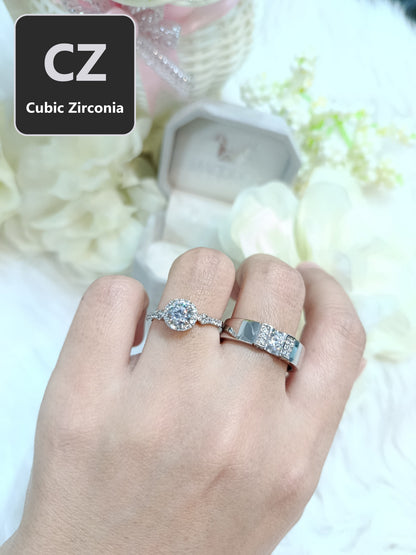 CZ Couple Ring Set – MadDuckJewels Sterling Silver 925 – His & Hers Engagement & Wedding Rings – Rhodium Plated, Nickel-Free – RG2101-RG1735