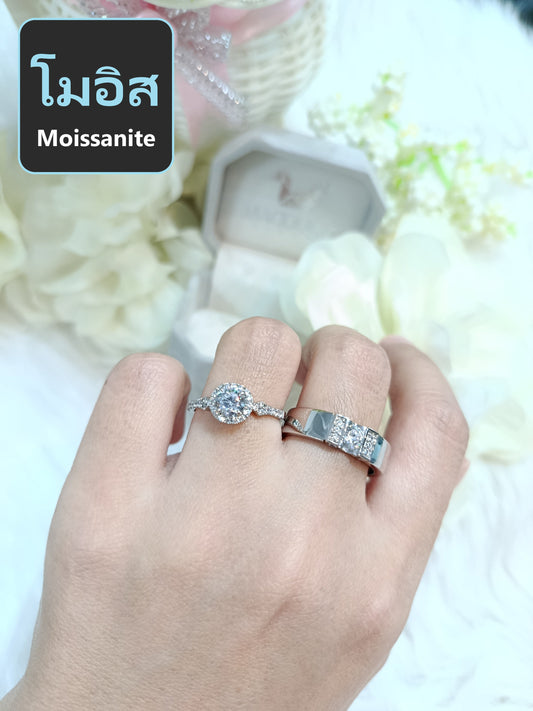 Moissanite Couple Ring Set – MadDuckJewels Sterling Silver 925 – His & Hers Engagement & Wedding Rings – Rhodium Plated, Nickel-Free – RG2101-RG1735