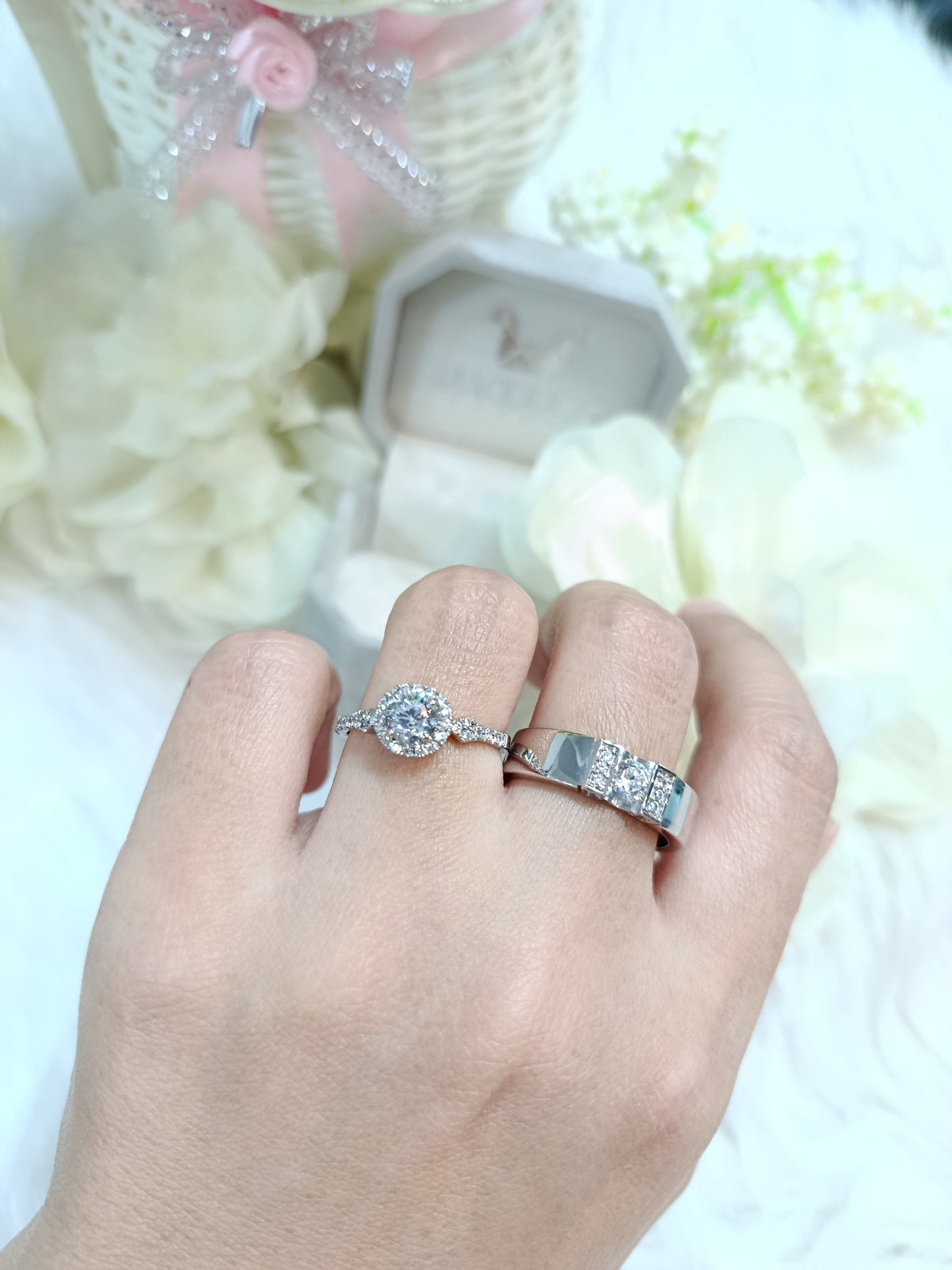 Cubiz Zirconia Sterling Silver 925 couple Rings with Rhodium plated / RG2101-RG1735