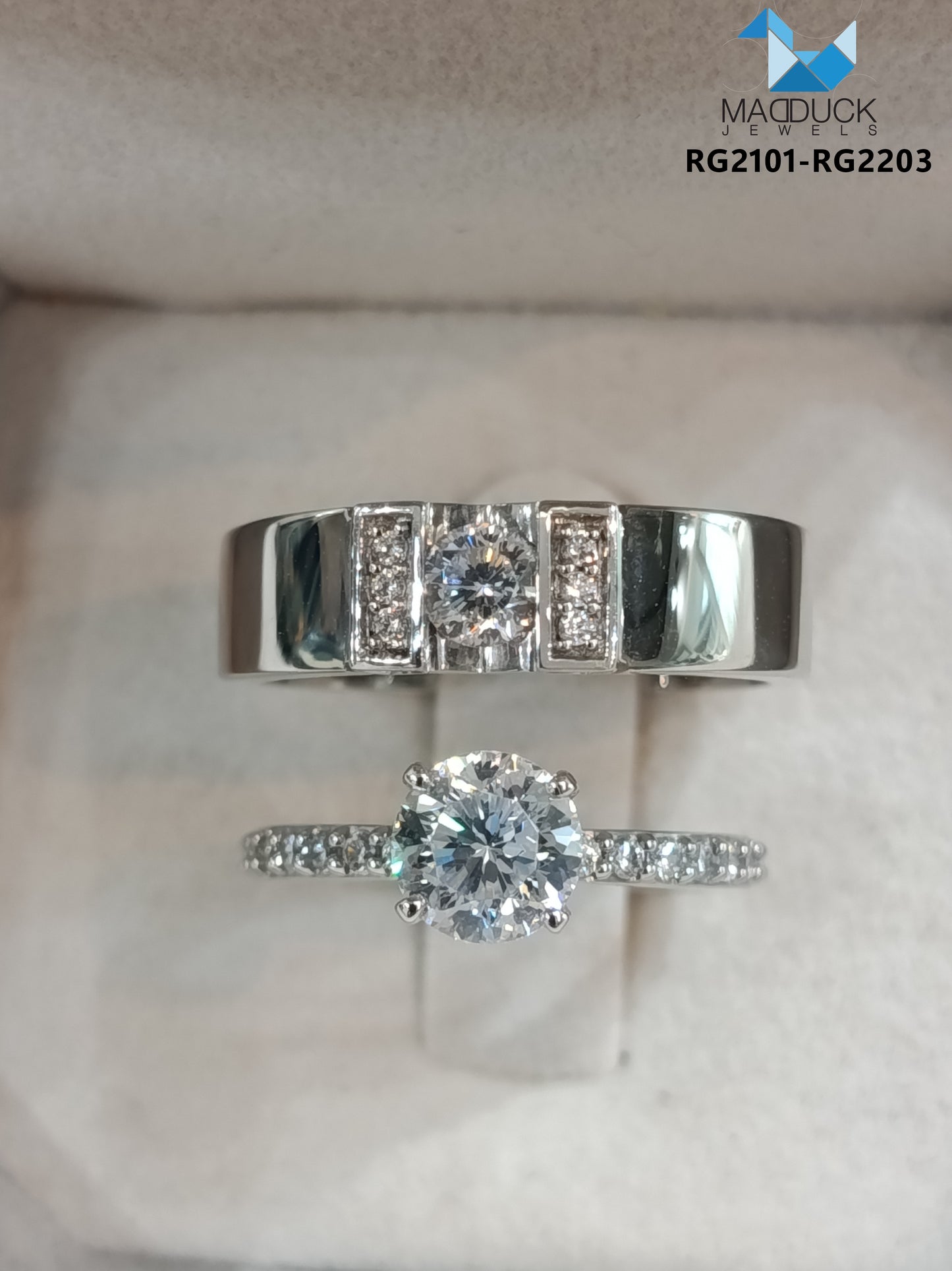 Cubiz Zirconia Sterling Silver 925 couple Rings with Rhodium plated / RG2101-RG2203