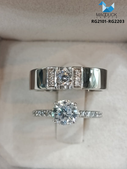 Cubiz Zirconia Sterling Silver 925 couple Rings with Rhodium plated / RG2101-RG2203