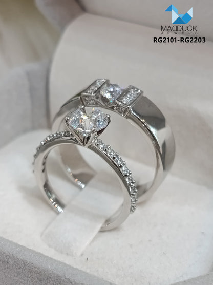 Cubiz Zirconia Sterling Silver 925 couple Rings with Rhodium plated / RG2101-RG2203