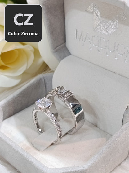 CZ Couple Ring Set – MadDuckJewels Sterling Silver 925 – His & Hers Engagement & Wedding Rings – Rhodium Plated, Nickel-Free – RG2101-RG2203