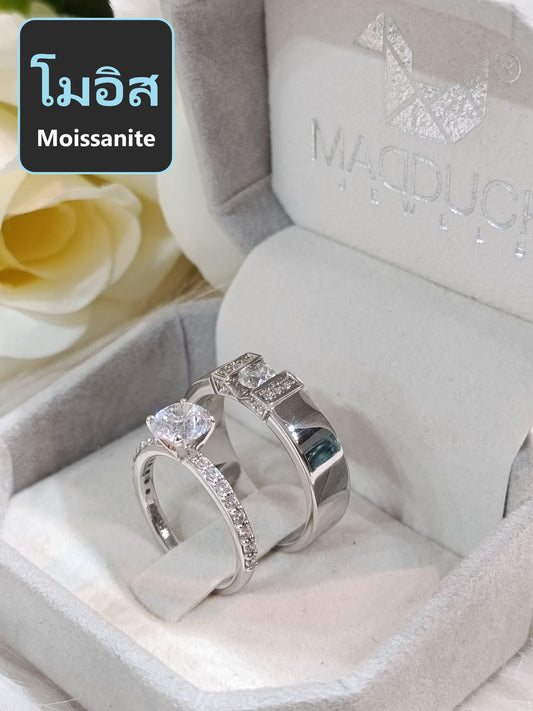 Moissanite Couple Ring Set – MadDuckJewels Sterling Silver 925 – His & Hers Engagement & Wedding Rings – Rhodium Plated, Nickel-Free – RG2101-RG2203