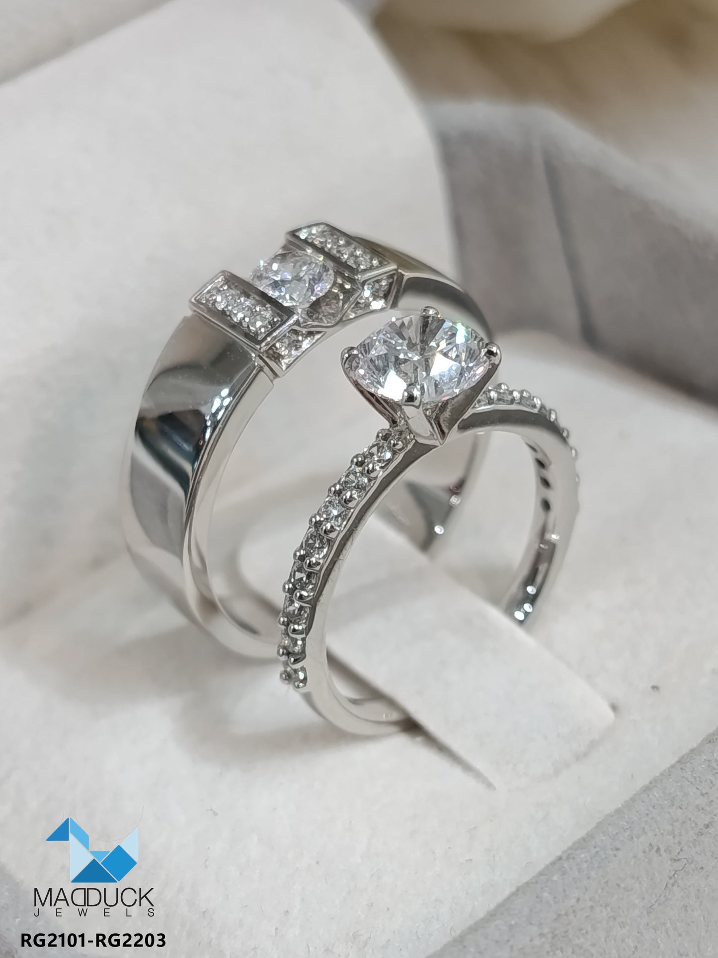Cubiz Zirconia Sterling Silver 925 couple Rings with Rhodium plated / RG2101-RG2203