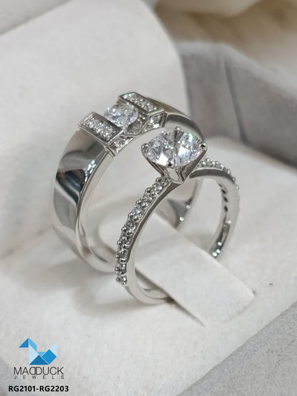 Cubiz Zirconia Sterling Silver 925 couple Rings with Rhodium plated / RG2101-RG2203