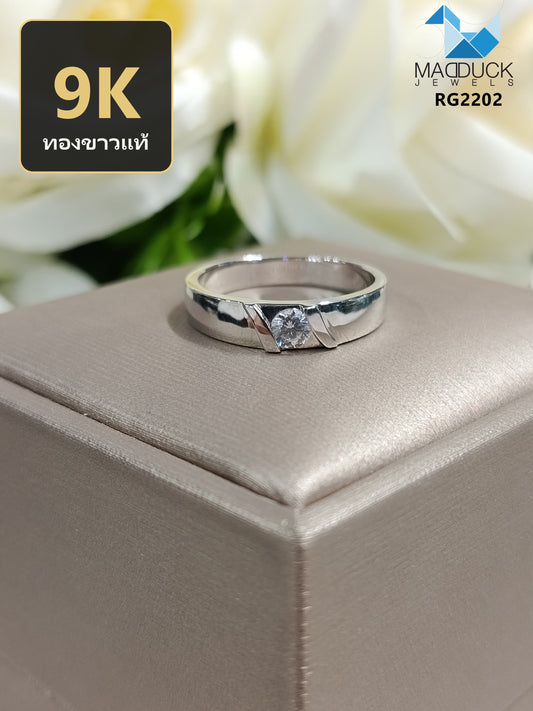 MadDuckJewels 9K White Gold (37.5%) Engagement & Wedding Ring – CZ / Moissanite / Lab-Grown Diamond – Rhodium Plated, Nickel-Free – RG2202-W09