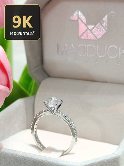 MadDuckJewels 9K White Gold (37.5%) Engagement & Wedding Ring – CZ / Moissanite / Lab-Grown Diamond – Rhodium Plated, Nickel-Free – RG2203-W09