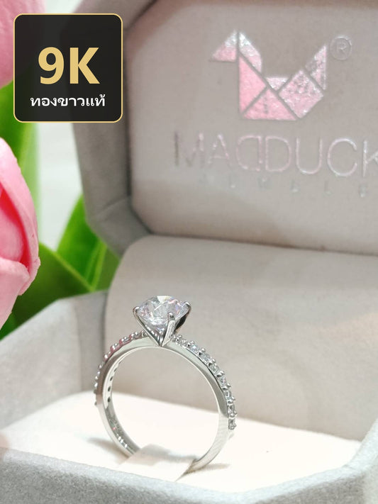 MadDuckJewels 9K White Gold (37.5%) Engagement & Wedding Ring – CZ / Moissanite / Lab-Grown Diamond – Rhodium Plated, Nickel-Free – RG2203-W09