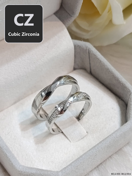 CZ Couple Ring Set – MadDuckJewels Sterling Silver 925 – His & Hers Engagement & Wedding Rings – Rhodium Plated, Nickel-Free – RG2301-RG2302