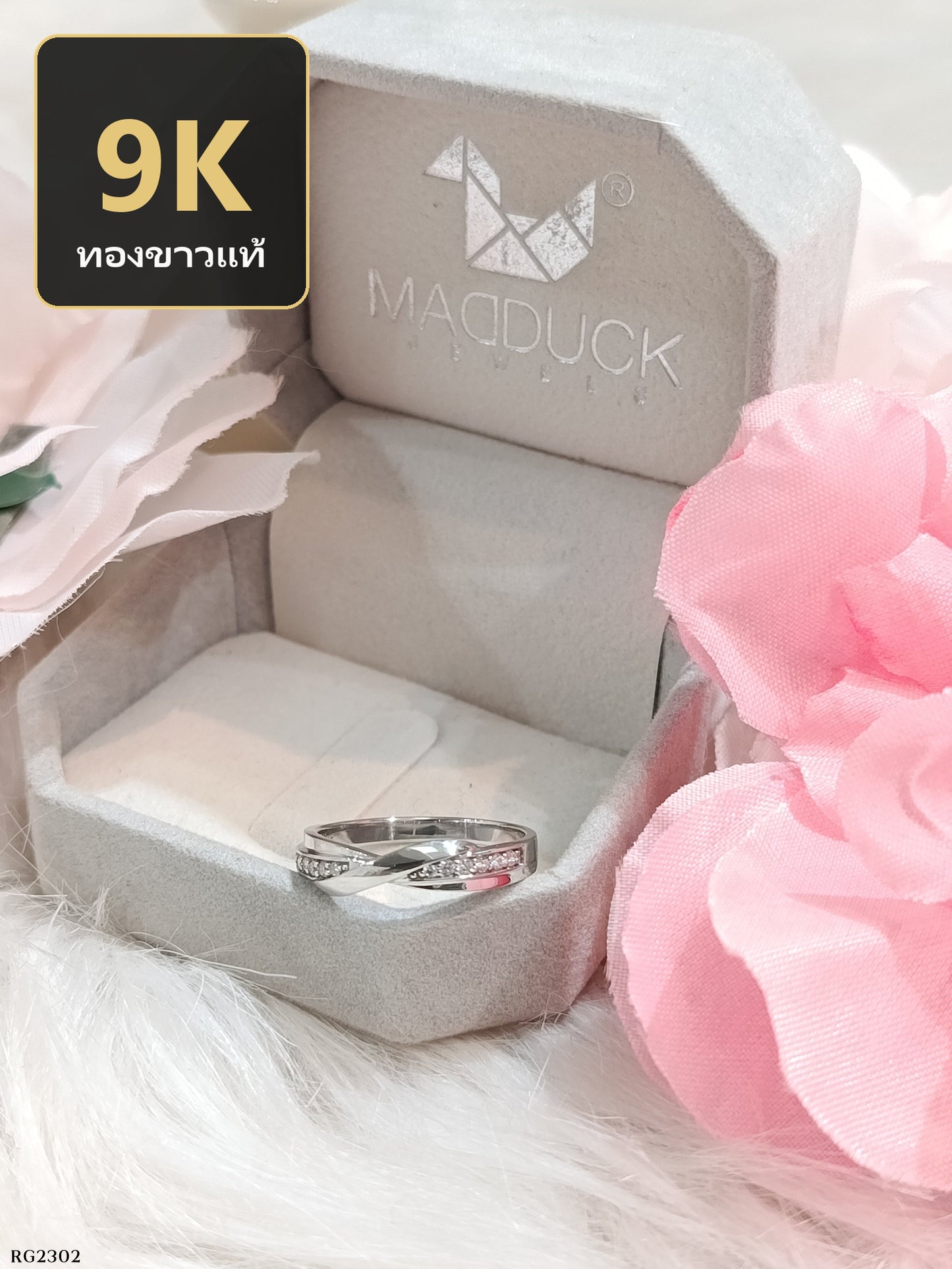 MadDuckJewels 9K White Gold (37.5%) Engagement & Wedding Ring – CZ / Moissanite / Lab-Grown Diamond – Rhodium Plated, Nickel-Free – RG2302-W09