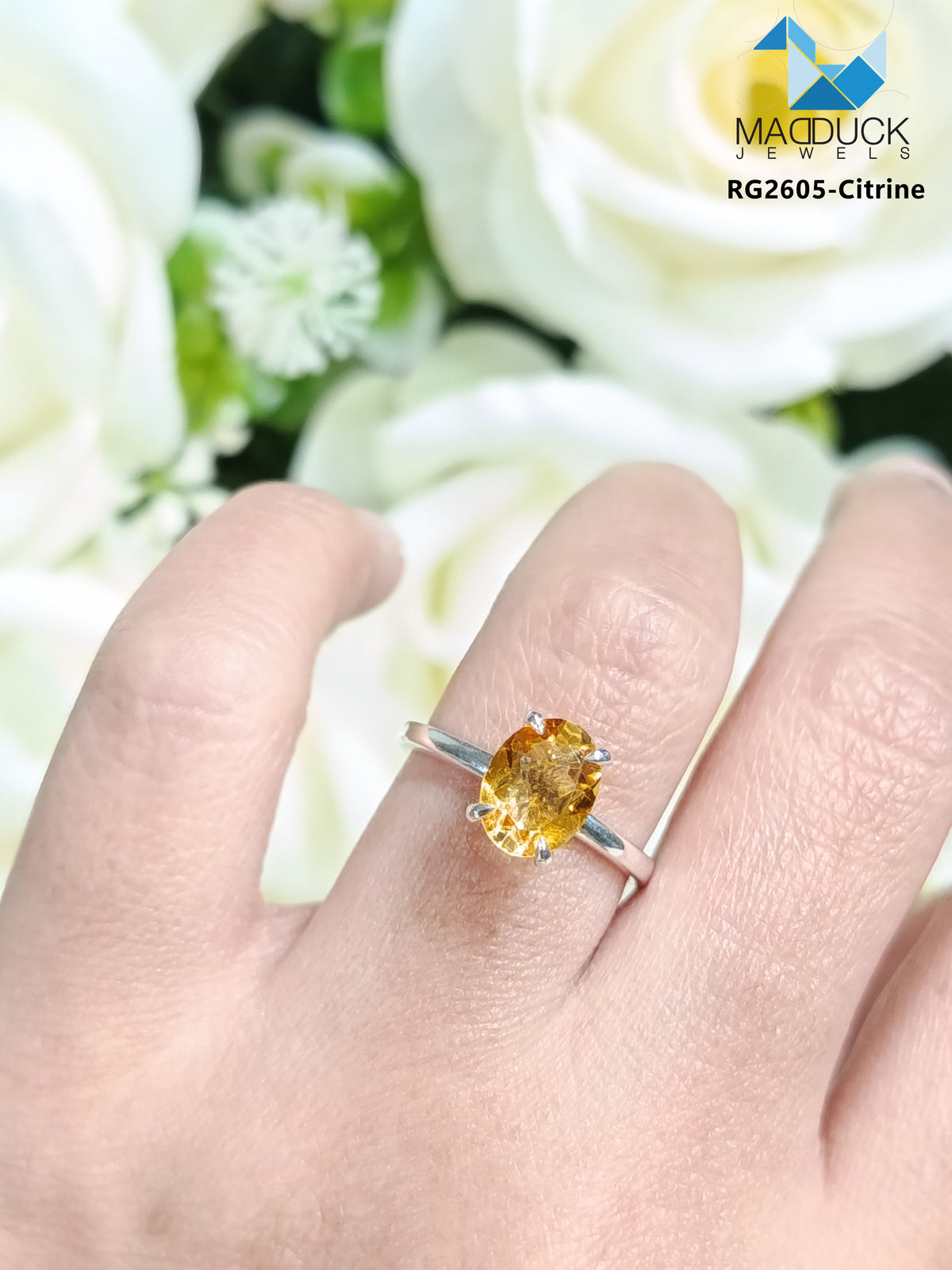 Madduckjewels | Natural Amethyst Ring | Oval 5x4 Cathedral Solitaire | 925 Sterling Silver Rhodium-plated | RG2604-am