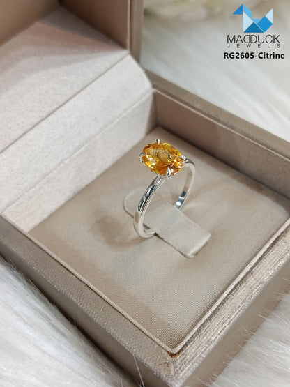 Madduckjewels | Natural Amethyst Ring | Oval 5x4 Cathedral Solitaire | 925 Sterling Silver Rhodium-plated | RG2604-am