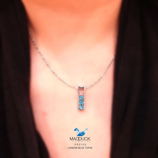 Natural round London Blue Topaz silver pendant and  necklace for women