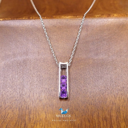 Natural round Amethyst silver pendant and  necklace for women