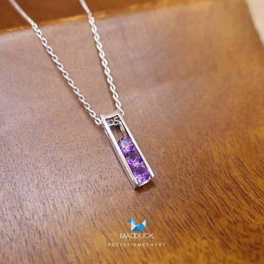 Natural round Amethyst silver pendant and  necklace for women