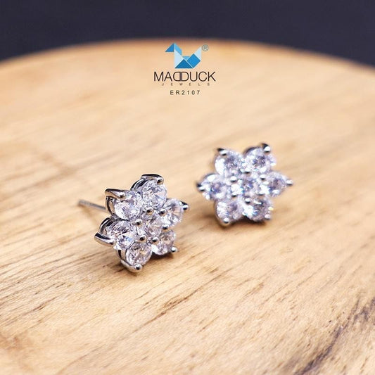 Floral-Inspired Cluster CZ Earrings in 925 Silver – Stud Style