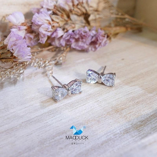 925 Silver  Earrings with CZ – Bow Shaped Halo Design