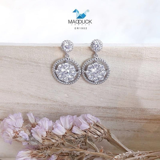 Floral-Inspired Cluster CZ Earrings in 925 Silver – Stud Style