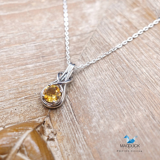 Natural round Citrine silver pendant and  necklace for women