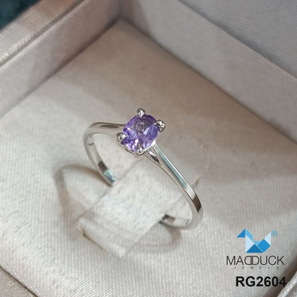 Madduckjewels | Natural Amethyst Ring | Oval 5x4 Cathedral Solitaire | 925 Sterling Silver Rhodium-plated | RG2604-am