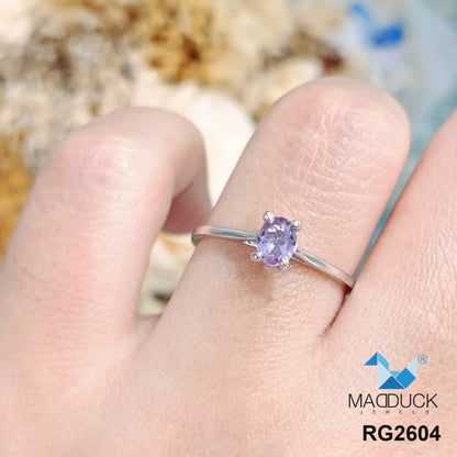 Madduckjewels | Natural Amethyst Ring | Oval 5x4 Cathedral Solitaire | 925 Sterling Silver Rhodium-plated | RG2604-am
