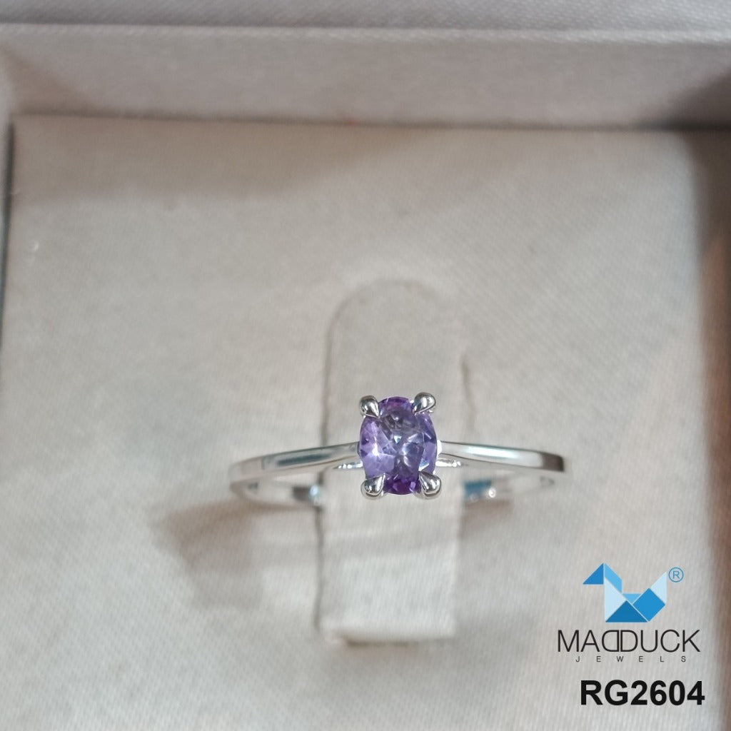 Madduckjewels | Natural Amethyst Ring | Oval 5x4 Cathedral Solitaire | 925 Sterling Silver Rhodium-plated | RG2604-am