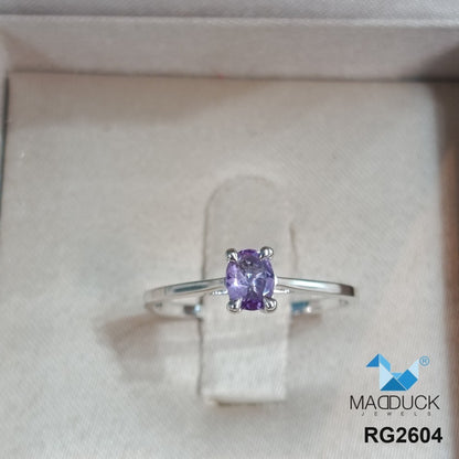 Madduckjewels | Natural Amethyst Ring | Oval 5x4 Cathedral Solitaire | 925 Sterling Silver Rhodium-plated | RG2604-am