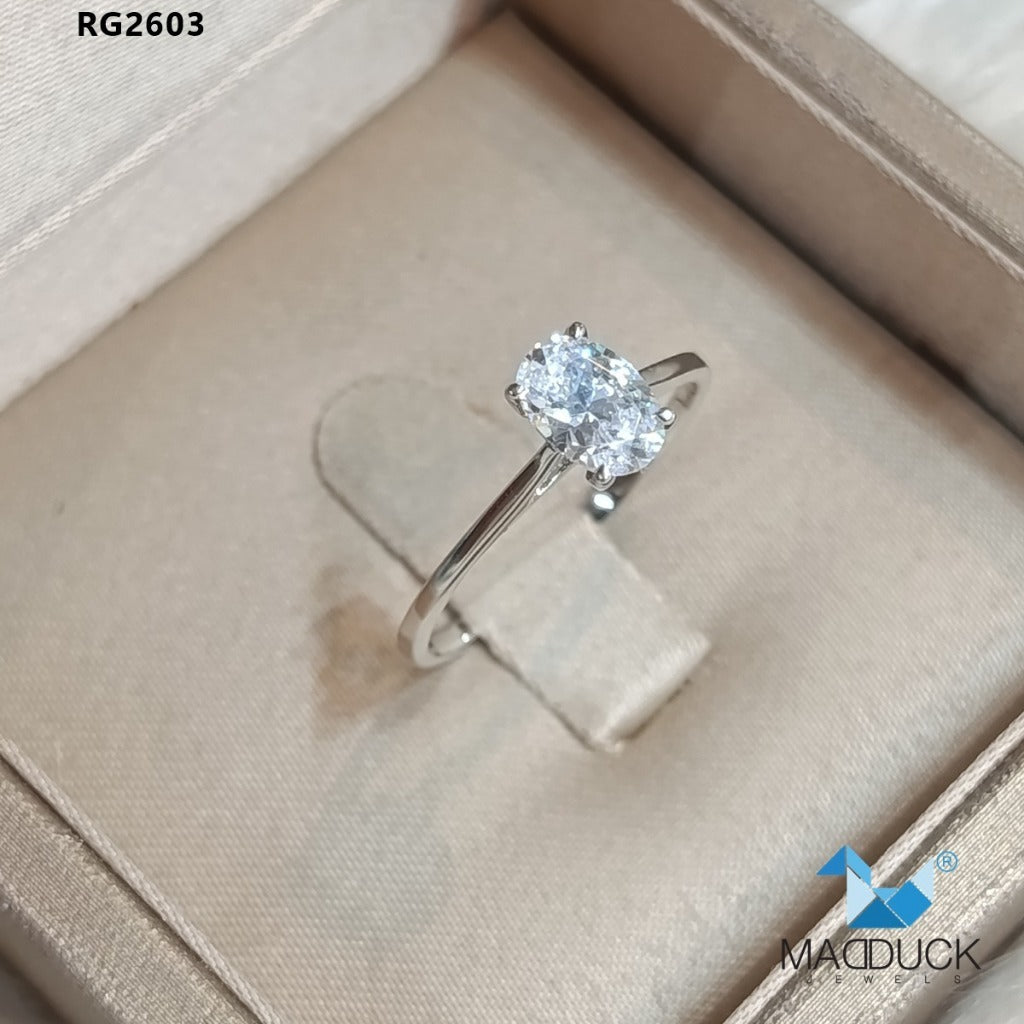 MadDuckJewels RG2603 Oval Solitaire Engagement &amp; Wedding Ring – 925 Sterling Silver – CZ / Moissanite / Lab-Grown Diamond – Rhodium Plated, Nickel-Free