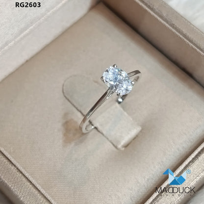 MadDuckJewels RG2603 Oval Solitaire Engagement &amp; Wedding Ring – 925 Sterling Silver – CZ / Moissanite / Lab-Grown Diamond – Rhodium Plated, Nickel-Free