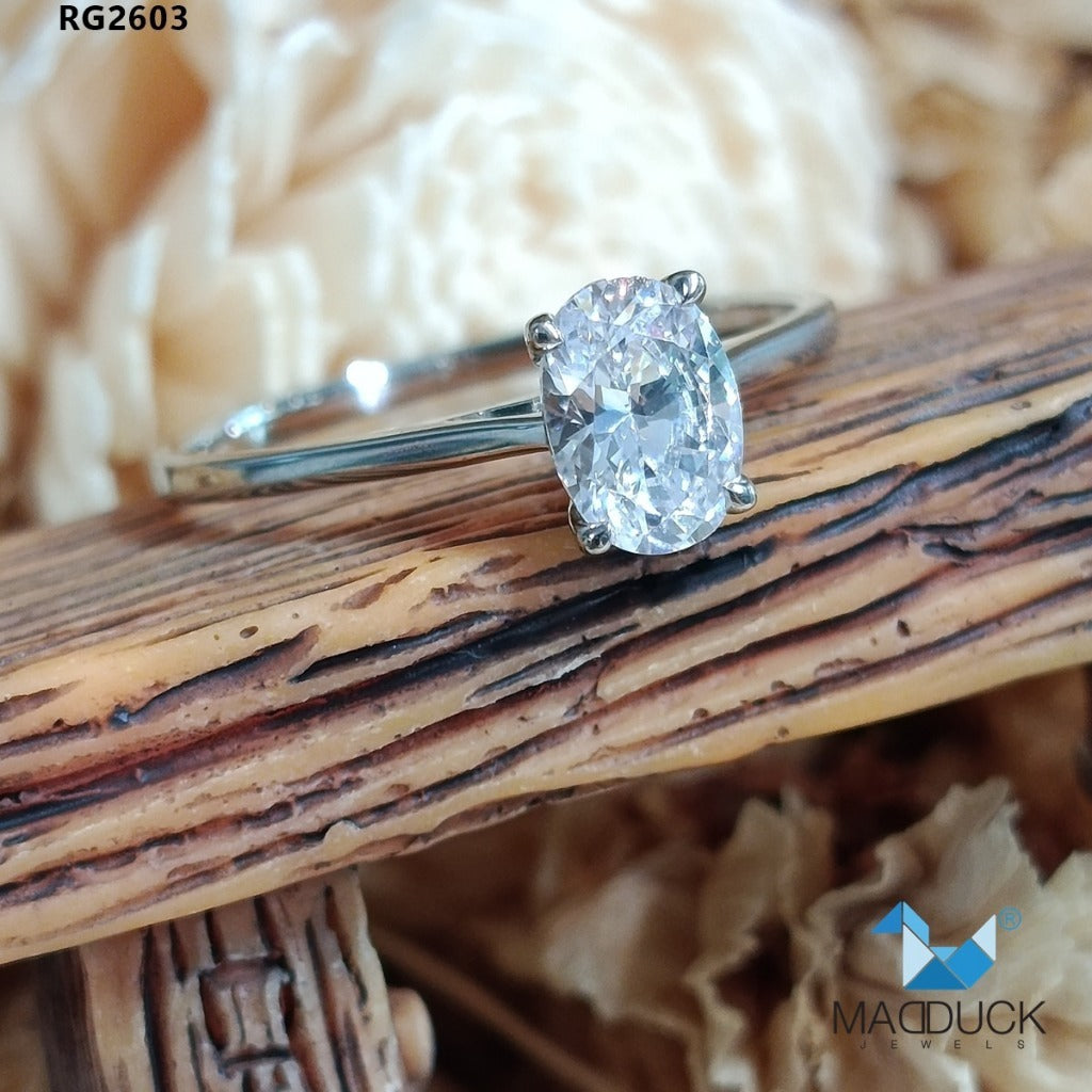 MadDuckJewels RG2603 Oval Solitaire Engagement &amp; Wedding Ring – 925 Sterling Silver – CZ / Moissanite / Lab-Grown Diamond – Rhodium Plated, Nickel-Free